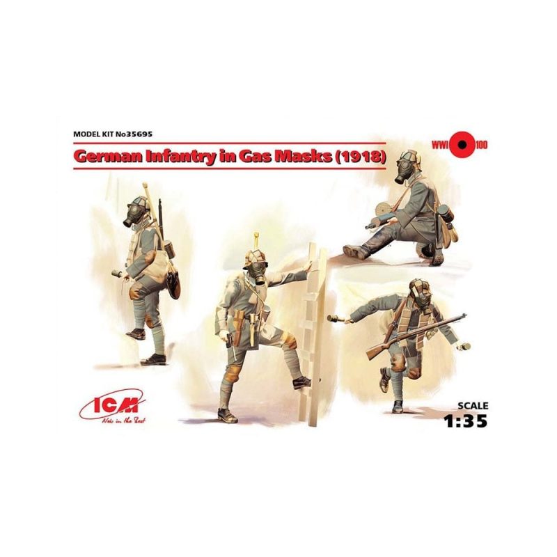 1/35 German Infantry in Gas Masks (1918) 4 Figs ICM 35695