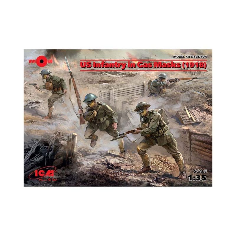 1/35 US Infantry in Gas Masks (1918) 4 Figs ICM 35704