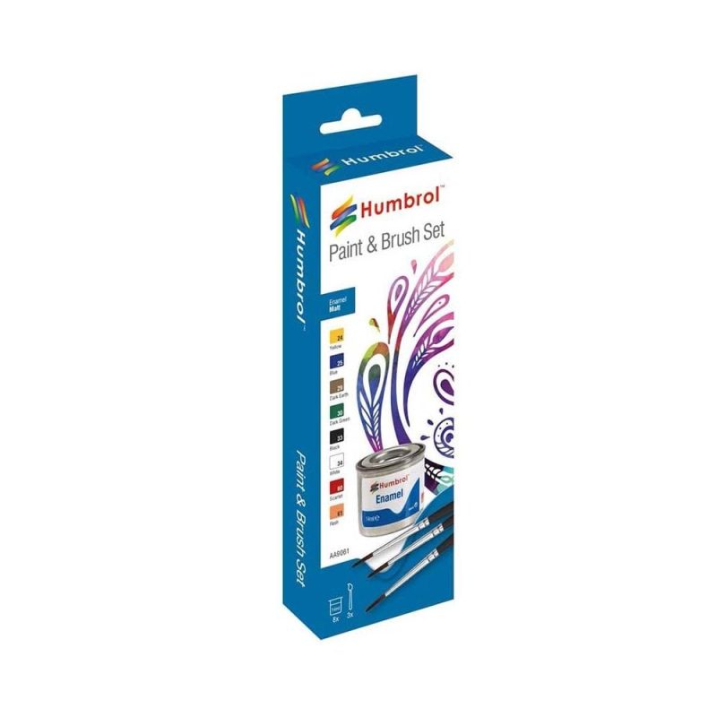Humbrol Enamel Paint and Brush Matt Set AA9061