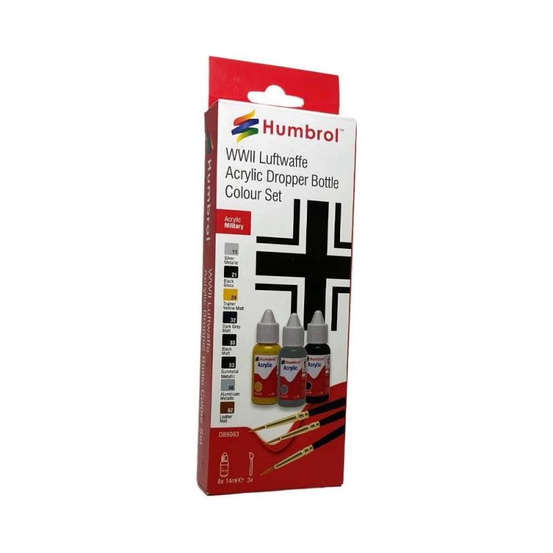 Humbrol Acrylic Paint & Brush Luftwaffe WWII Colours Set DB9063