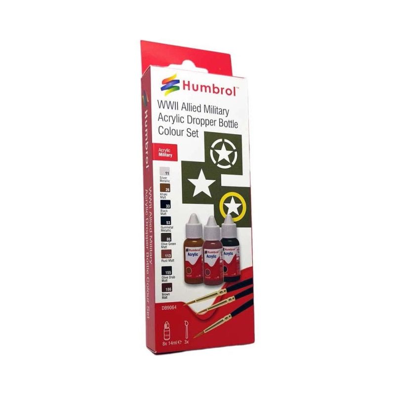 Humbrol Acrylic Paint & Brush WWII Allied Military Colours Set DB9064