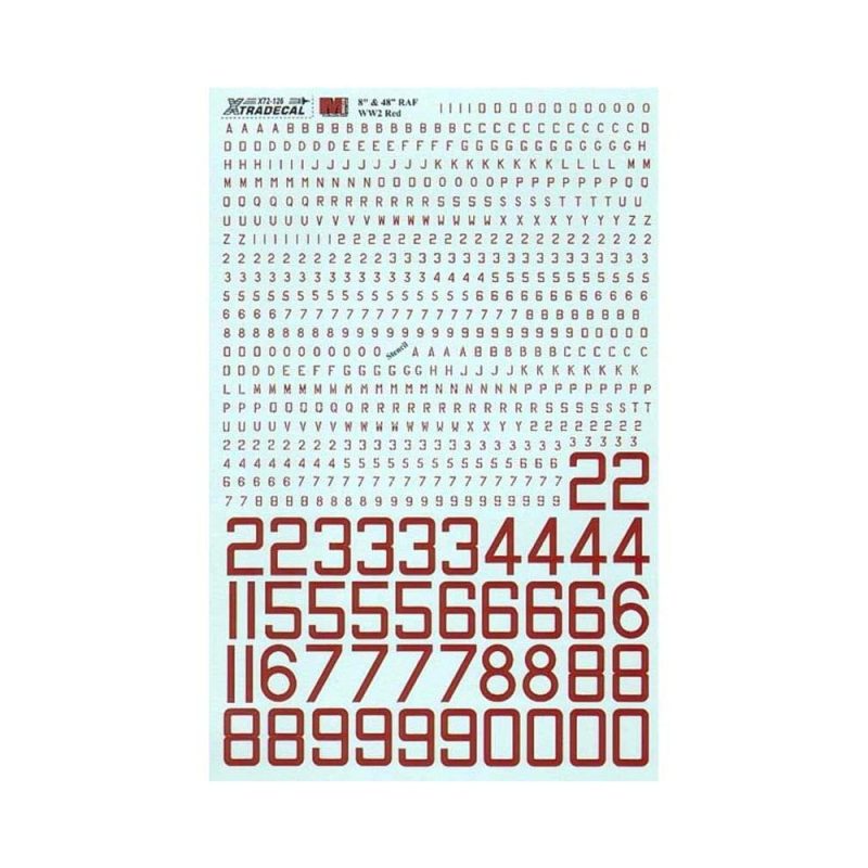 1/72 RAF WWII Red 8' serial letters and numbers Xtradecal X72126