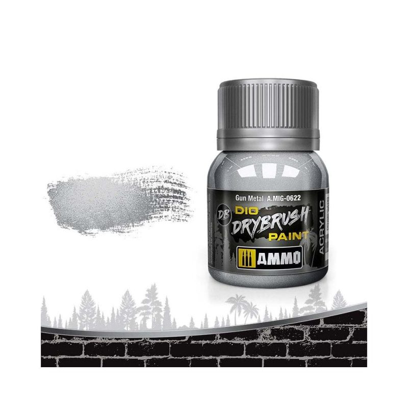40ml Gun Metal Dio Dry Brush Paint Ammo A.MIG-0622