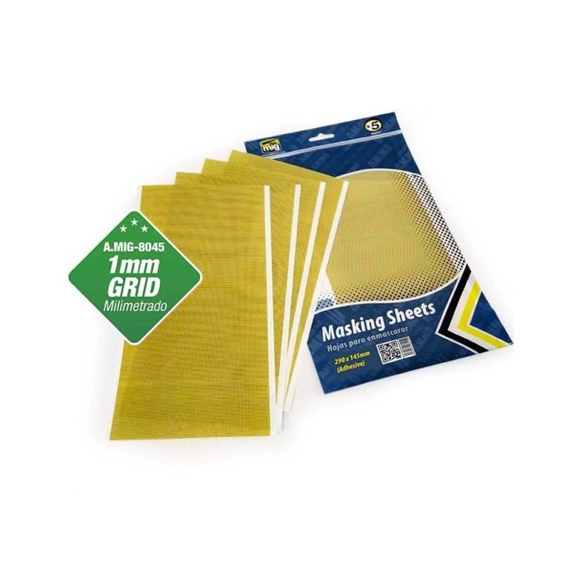 Masking Sheets 1mm Grid. x5 Sheets. 290x145mm (Adhesive) Ammo A.MIG-8045