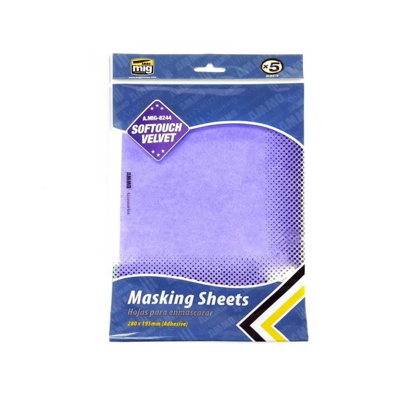 Softouch Velvet Masking Sheets (x5 sheets, 280mm x 195mm, adhesive) Ammo A.MIG-8244