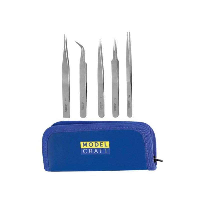 Set of 5 Stainless Steel Tweezers Modelcraft PTW2185/S