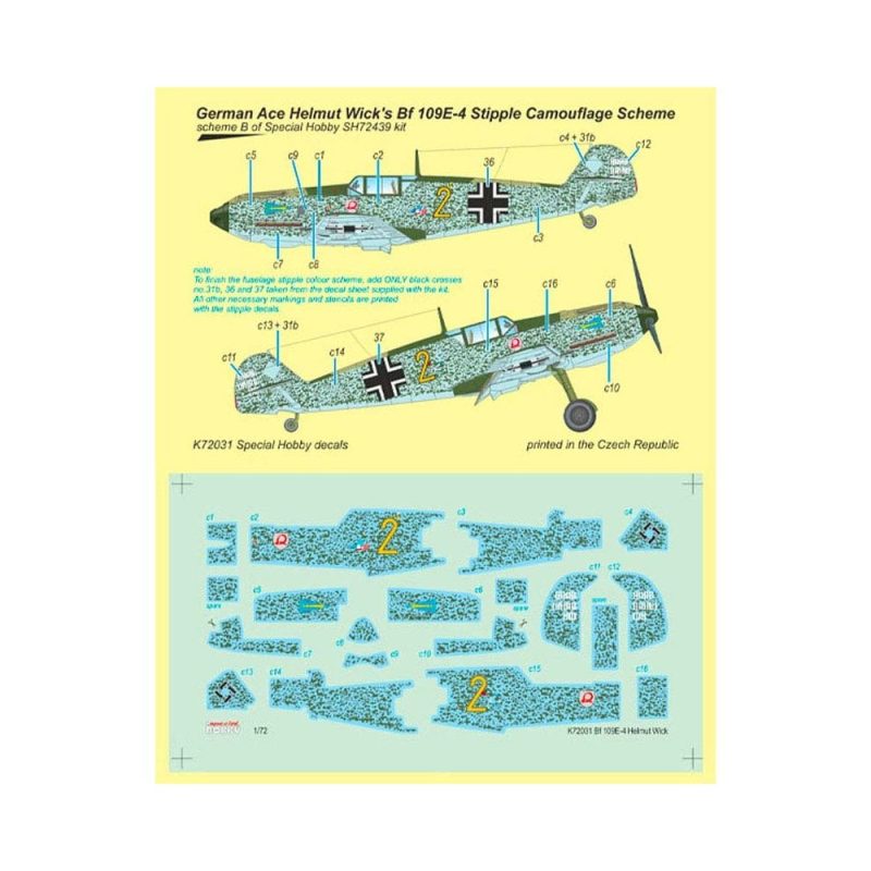 1/72 Bf 109E-4 German Ace H. Wick Decal Motley Camo ACE Models SHK72031