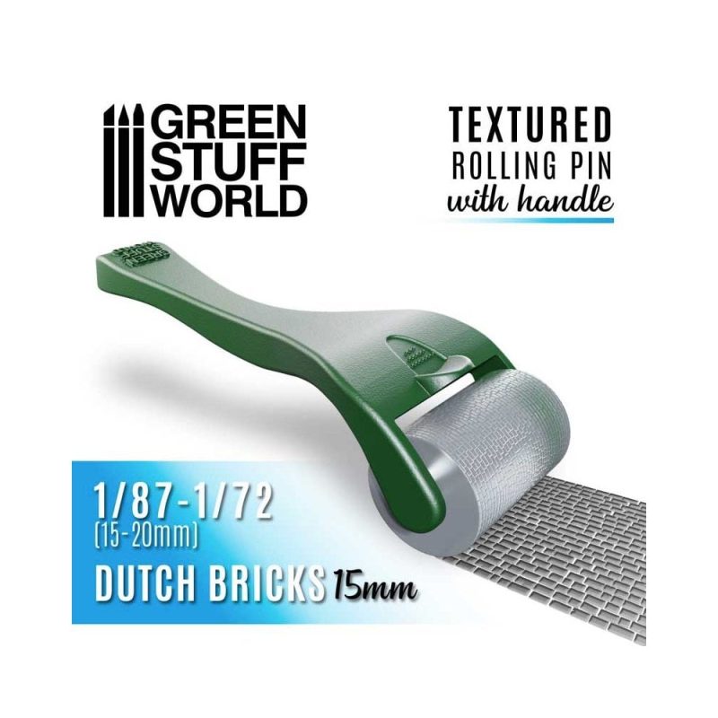 Green Stuff World - Rolling Pin With Handle - Dutch Bricks (15mm)