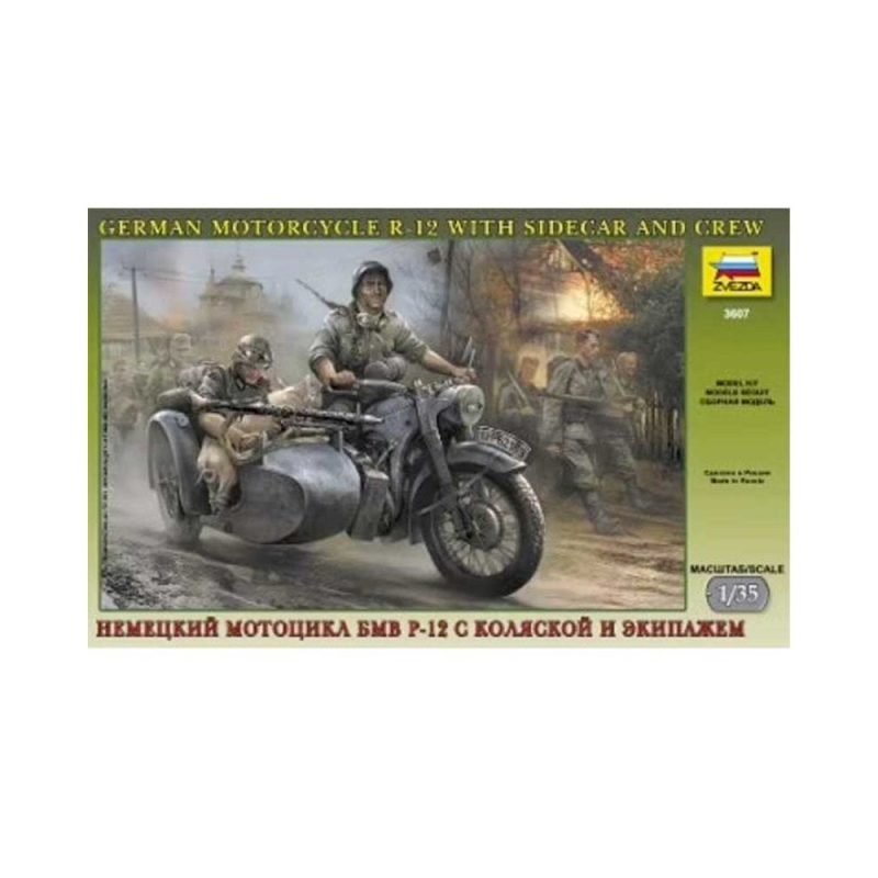 Zvezda German Motorcycle R12 with Sidecar and Crew (1/35) 3607