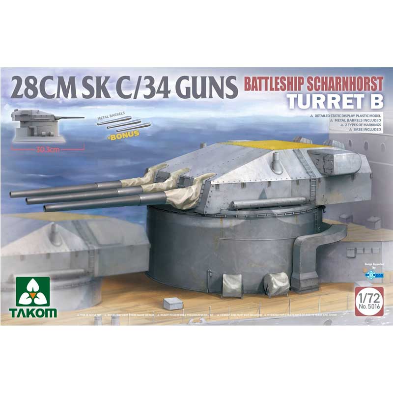 1/72 Scharnhorst Turret B, 28cm SK C/34 guns, WWII German Navy 05016 Takom