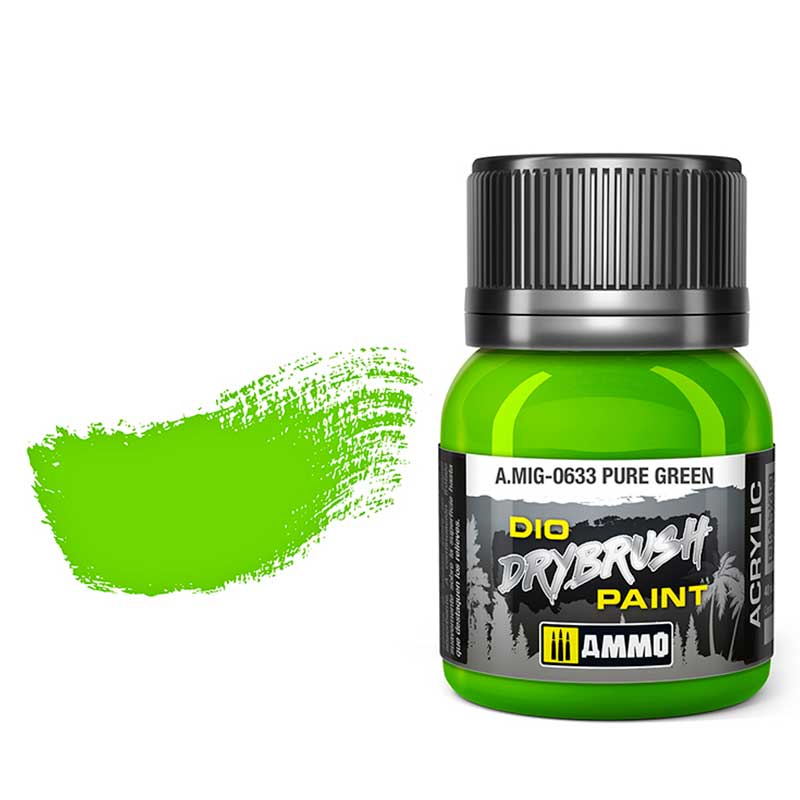 40ml Pure Green Dio Dry Brush Paint A.MIG-0633 Ammo