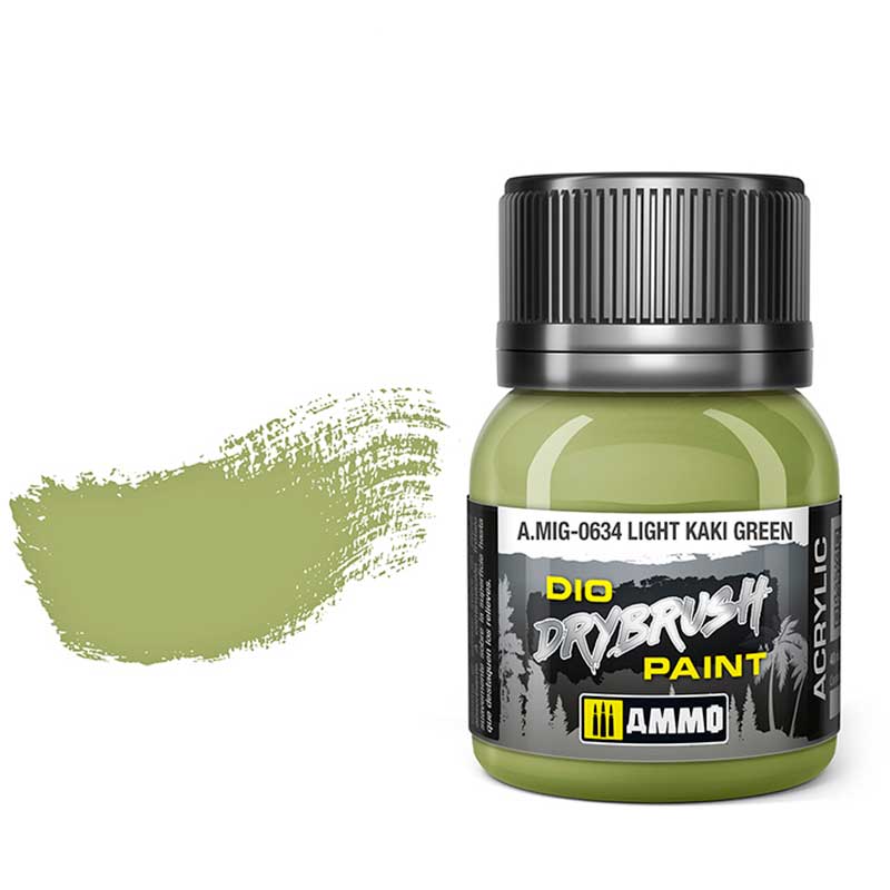 40ml Light Kaki Green Dio Dry Brush Paint A.MIG-0634 Ammo