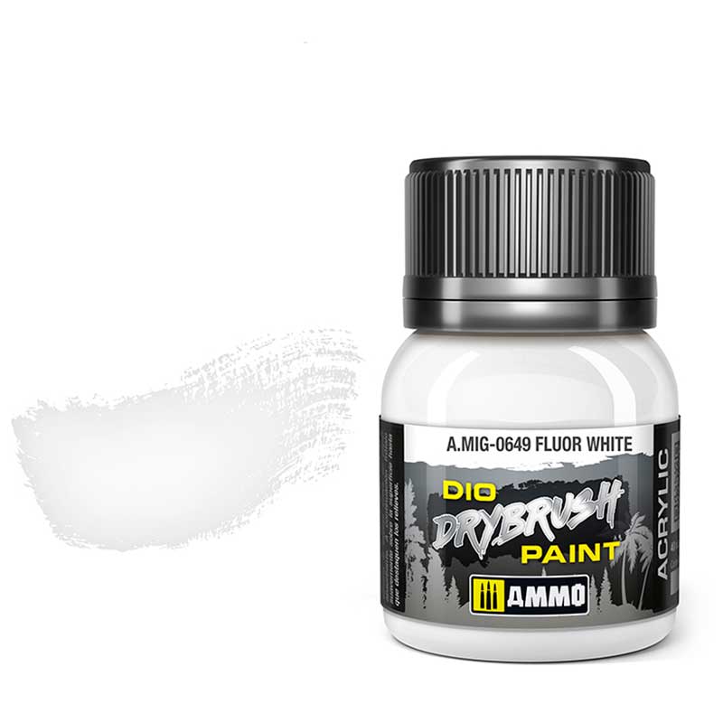 40ml Fluorescent White Dio Dry Brush Paint A.MIG-0649 Ammo
