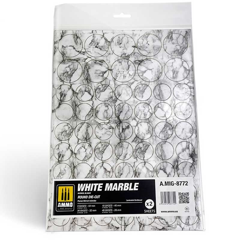 2x White Marble. Round For Bases For Wargames Ammo A.MIG-8772