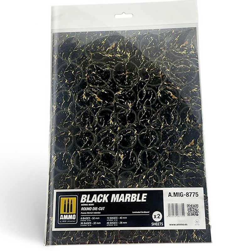 2x Black Marble. Round For Bases For Wargames Ammo A.MIG-8775