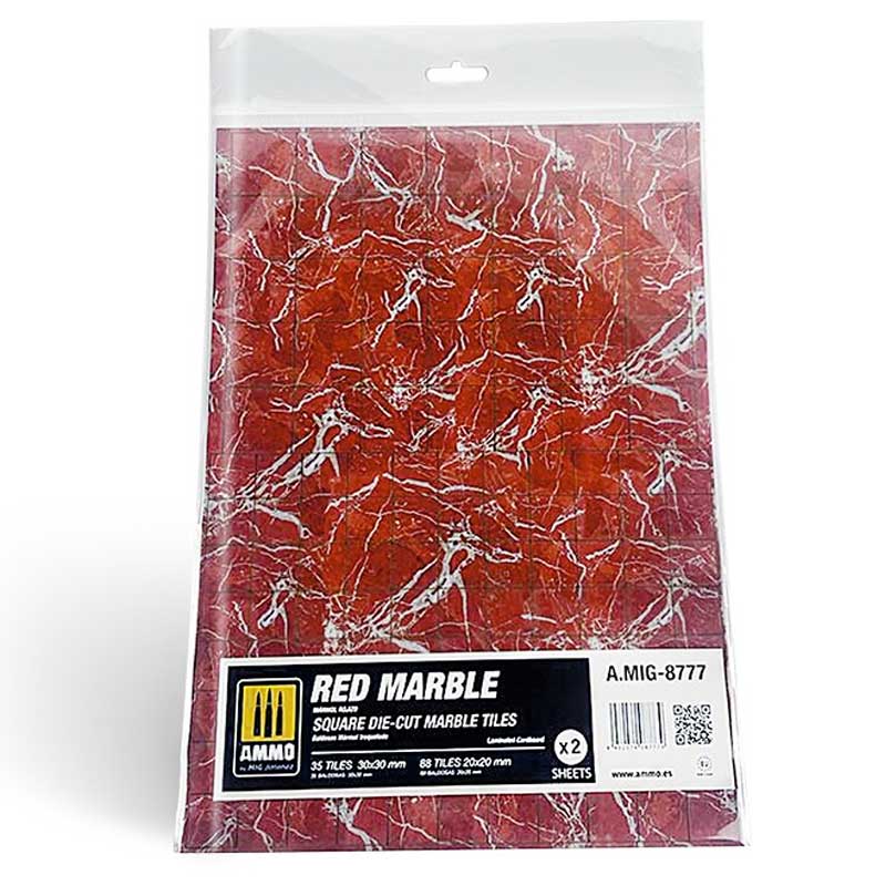 2x Red Marble. Square Marble Tiles Ammo A.MIG-8777