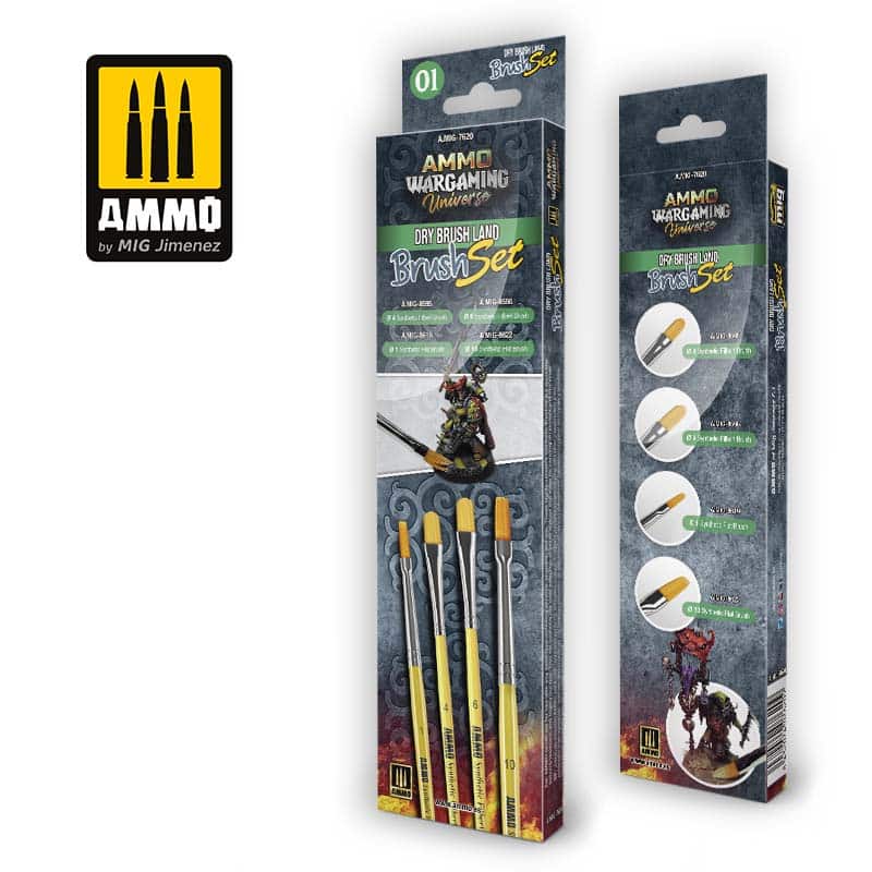 Ammo Wargaming Universe - Dry Brush Land Brush Set A.MIG-7620 Ammo