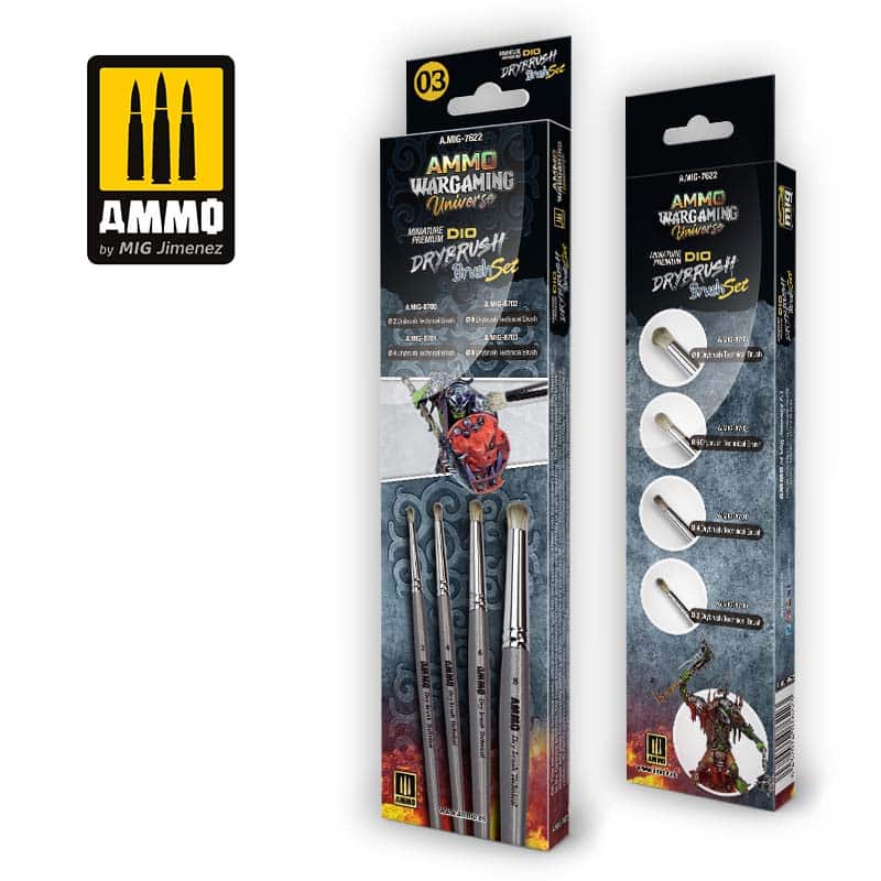 Ammo Wargaming Universe - Miniature Premium Dio Drybrush Brush Set A.MIG-7622 Ammo