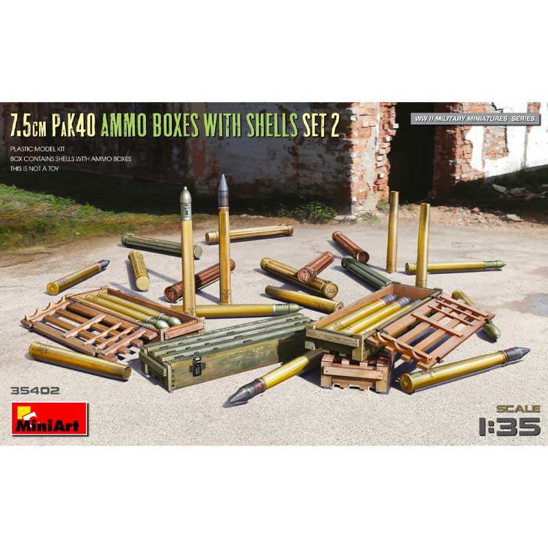 Miniart 7.5cm PaK40 Ammo Boxes w/ Shells Set 2 (1/35) 35402
