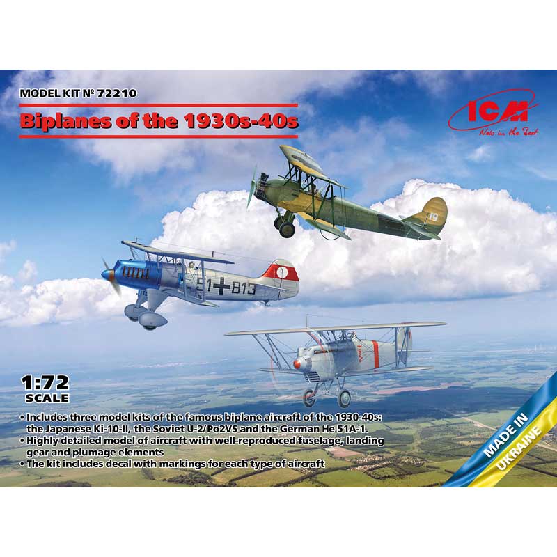 1/72 He-51A-1, Ki-10-II, U-2/Po-2VS Biplanes 1930/40 72210 ICM