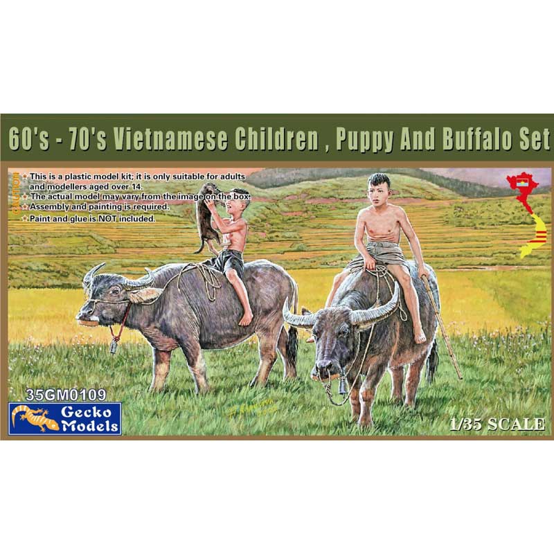 Gecko Models Vietnamese Children, Puppy and Buffalo (1/35) 35GM0109
