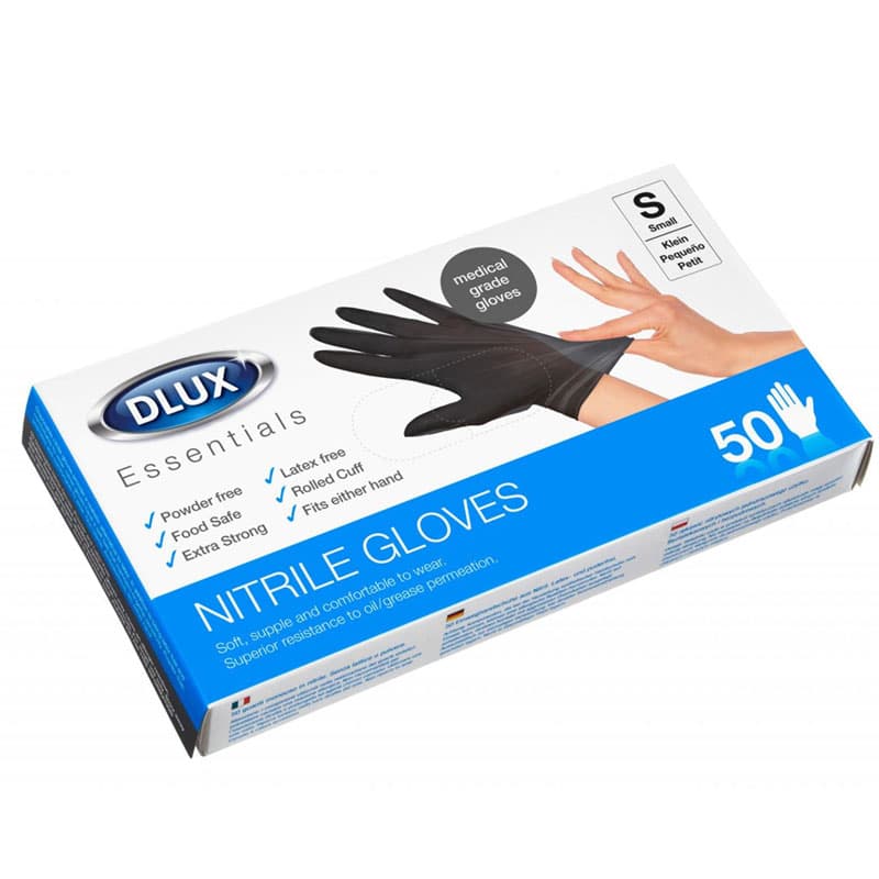 50x Nitrile Disposable Black Gloves Small 2972 Dlux