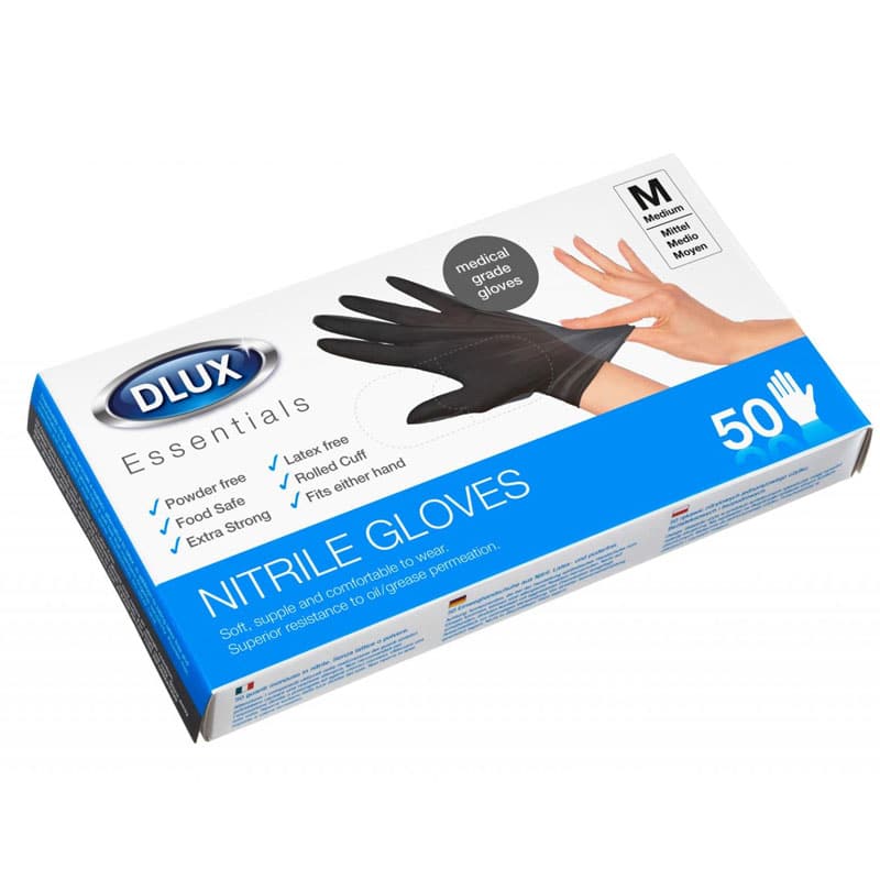 50x Nitrile Disposable Black Gloves Medium 2973 Dlux