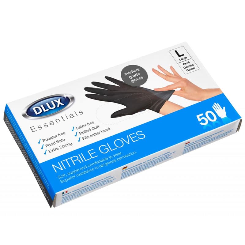 50x Nitrile Disposable Black Gloves Large 2974 Dlux