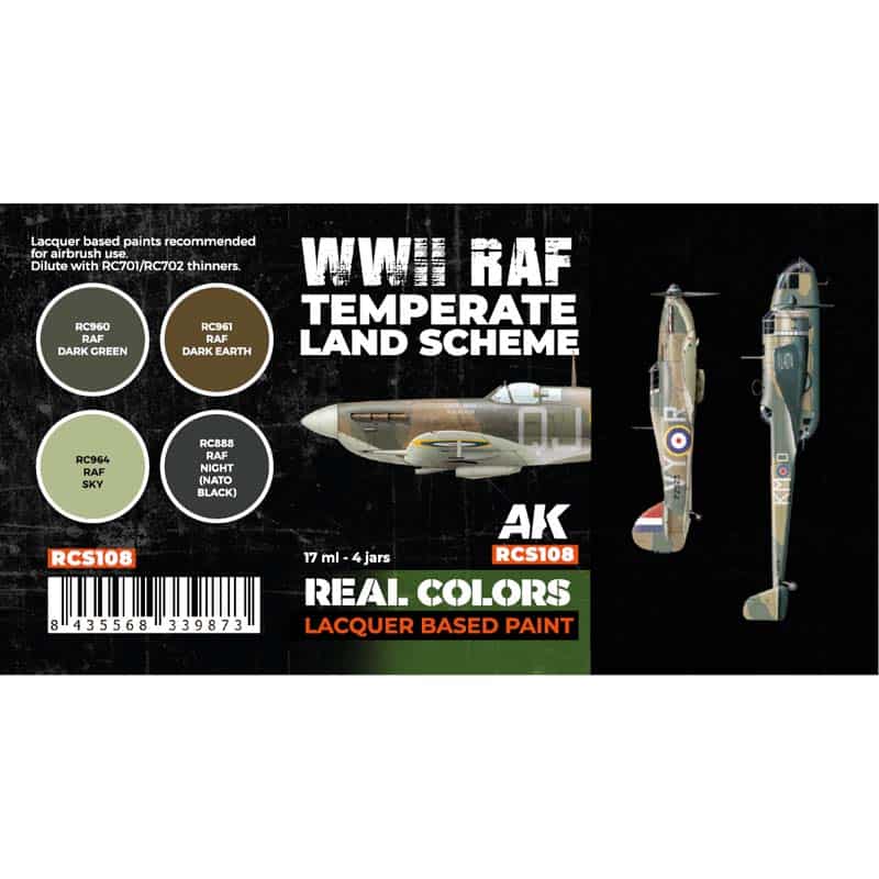 AK Interactive Real Color Paint Set - WWII RAF Temperate Land Scheme RCS108