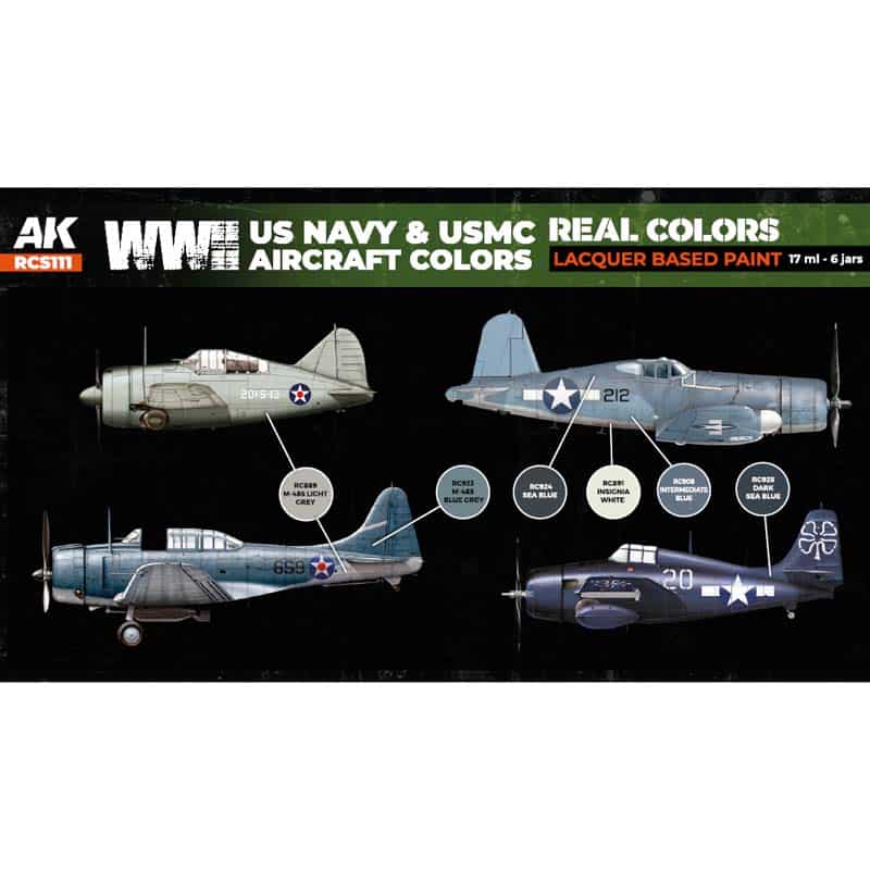 AK Interactive Real Color Paint Set - WWII US Navy & USMC Aircraft Colors RCS111
