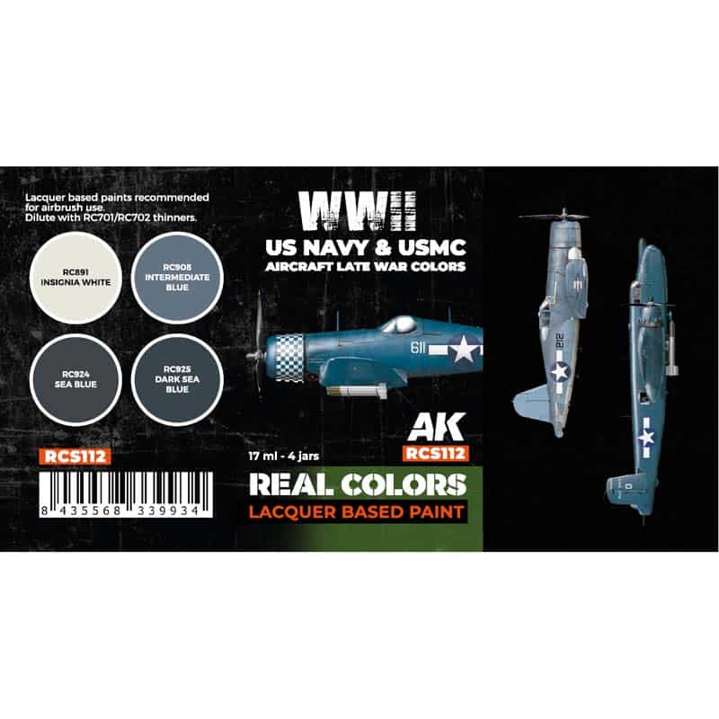 AK Interactive Real Color Paint Set - WWII US Navy & USMC Aircraft Late War Colors RCS112