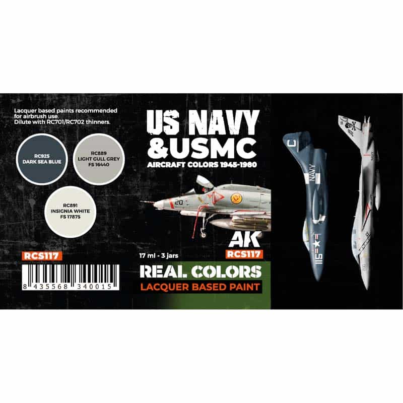 AK Interactive Real Color Paint Set - US Navy & USMC Aircraft Colors 1945-1980 RCS117
