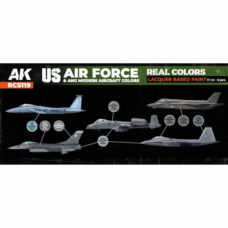 AK Interactive Real Color Paint Set - US Air Force & ANG Modern Aircraft Colors RCS119