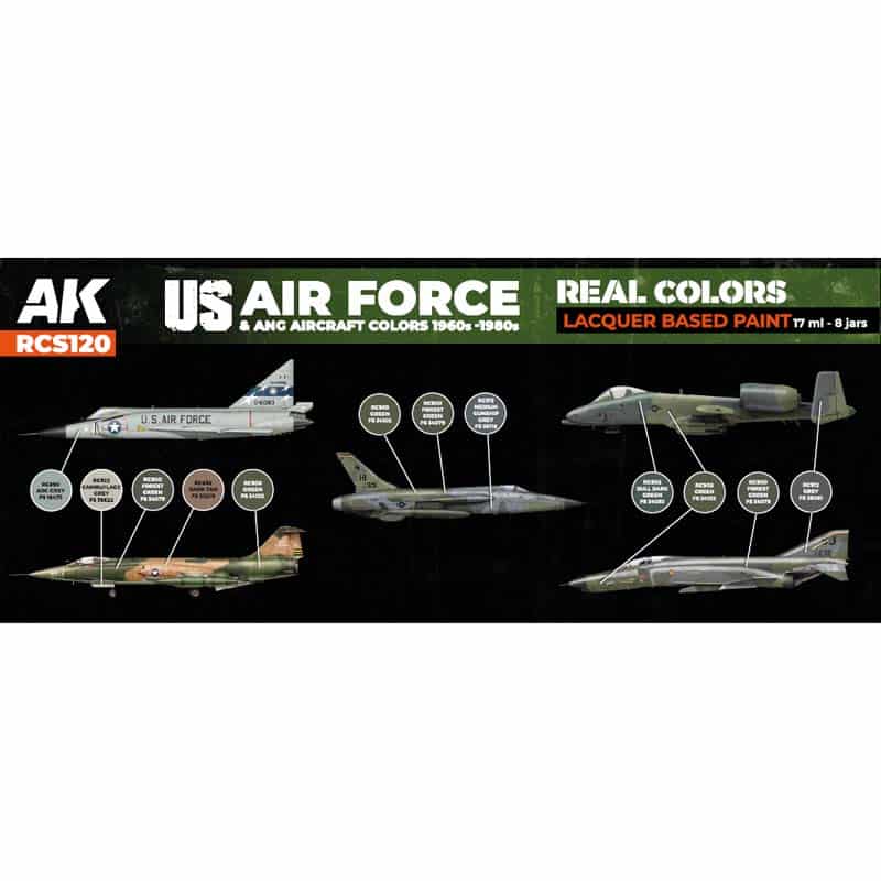AK Interactive Real Color Paint Set - US Air Force & ANG Aircraft Colors 1960s-1980s RCS120