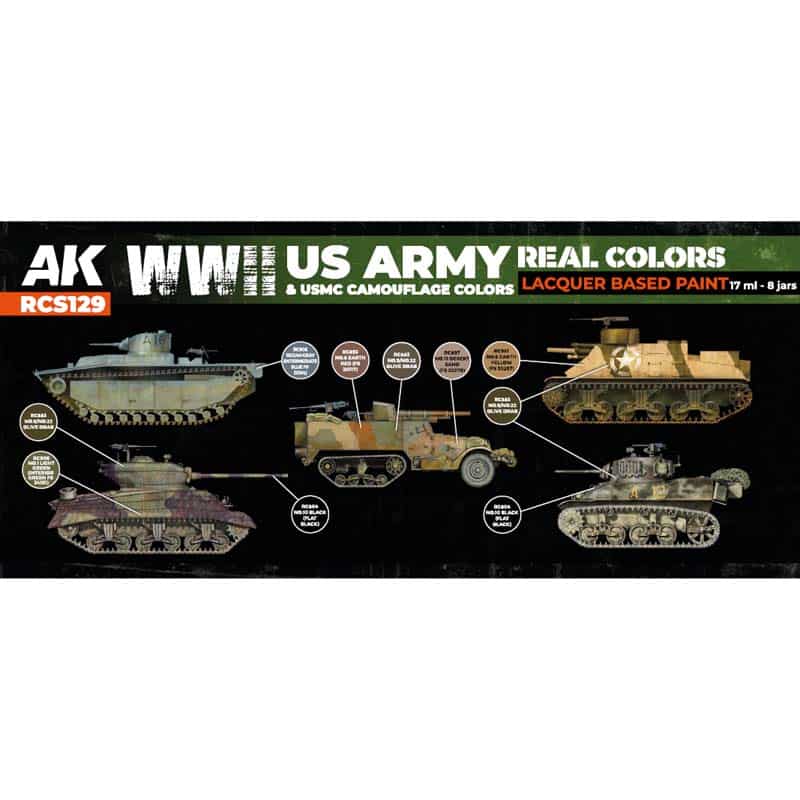 AK Interactive Real Color Paint Set - WWII US Army & USMC Camouflage Colors RCS129
