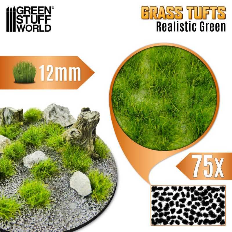 Green Stuff World - Static Grass Tufts Realistic Green (12mm)