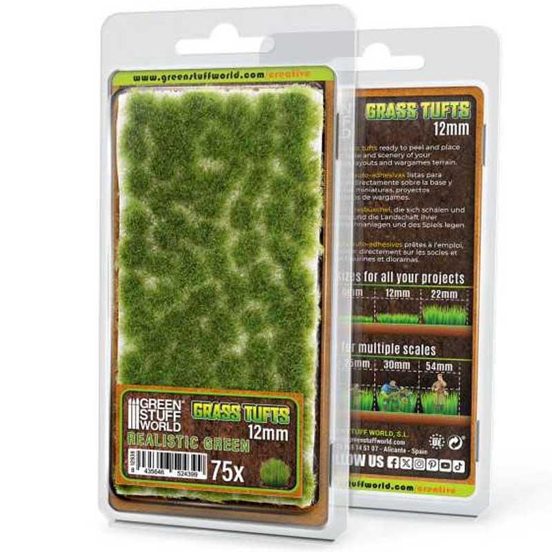 Green Stuff World - Static Grass Tufts Realistic Green (12mm)