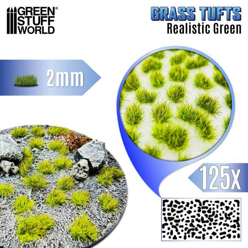 Green Stuff World - Static Grass Tufts Realistic Green (2mm)