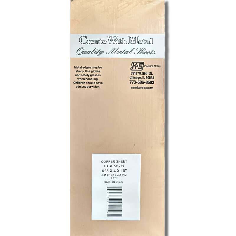 K & S Metal .025in 10x4in Copper Sheet (1pk) 259