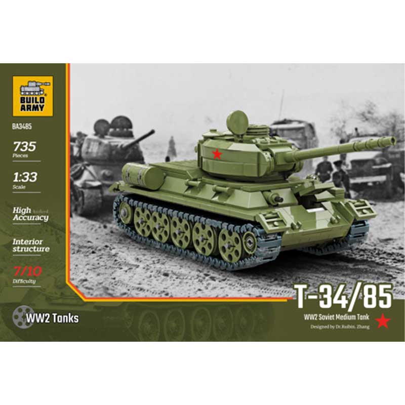Build Army WWII T-34/85 Russian Tank 735pcs BA3485