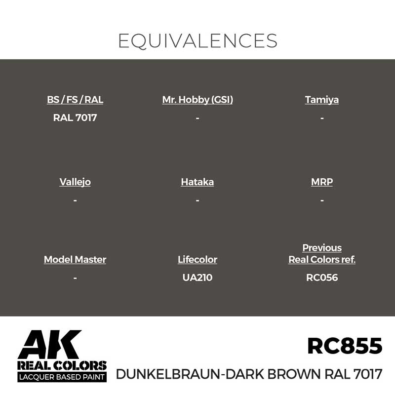 AK Interactive Real Color - Dunkelbraun-Dark Brown RAL 7017 (17ml) RC855
