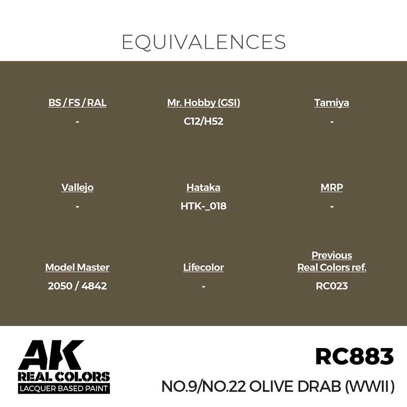 AK Interactive Real Color - No.9/No.22 Olive Drab (WWII) (17ml) RC883