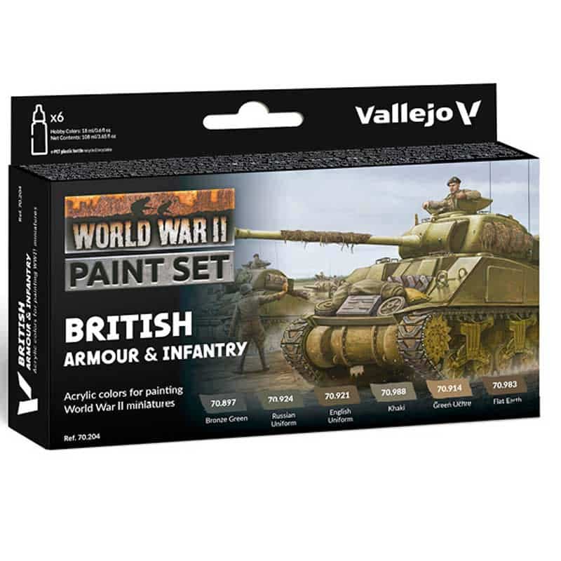 Vallejo WWII British Armour & Infantry Model Color Paint Set 70.204