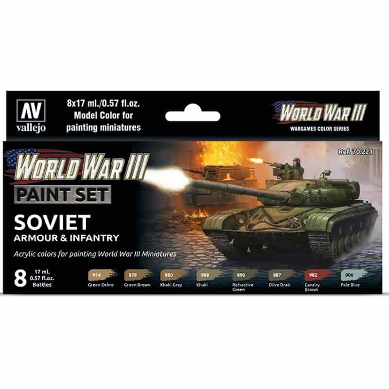 Vallejo WWIII Soviet Armour & Infantry Model Color Paint Set 70.221