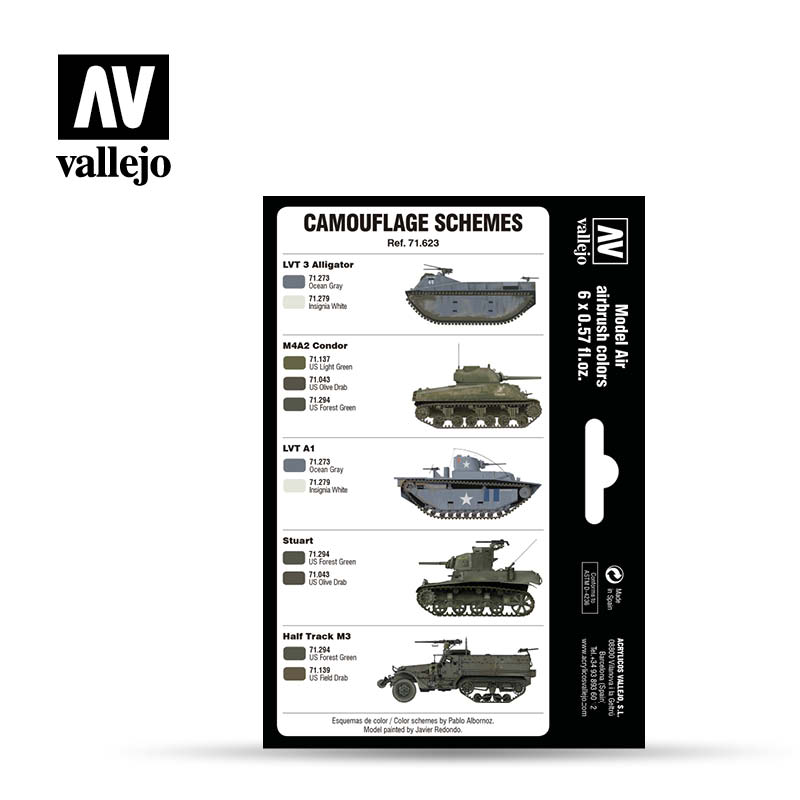 Vallejo Paint Set WWII USMC Colors Green & Grey Patterns 1942-1945 71.623