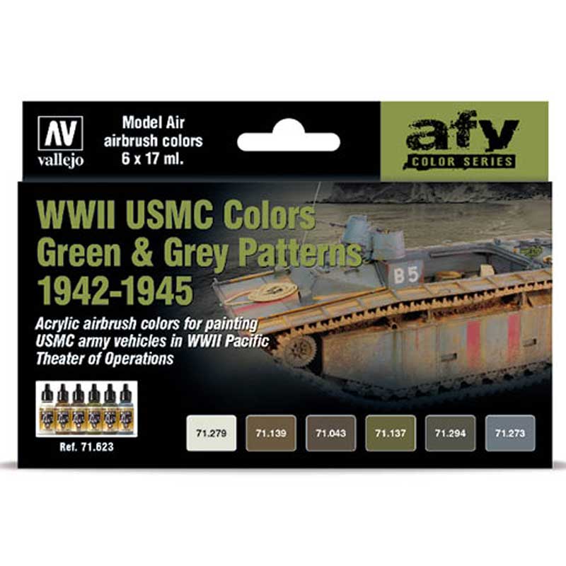 Vallejo Paint Set WWII USMC Colors Green & Grey Patterns 1942-1945 71.623