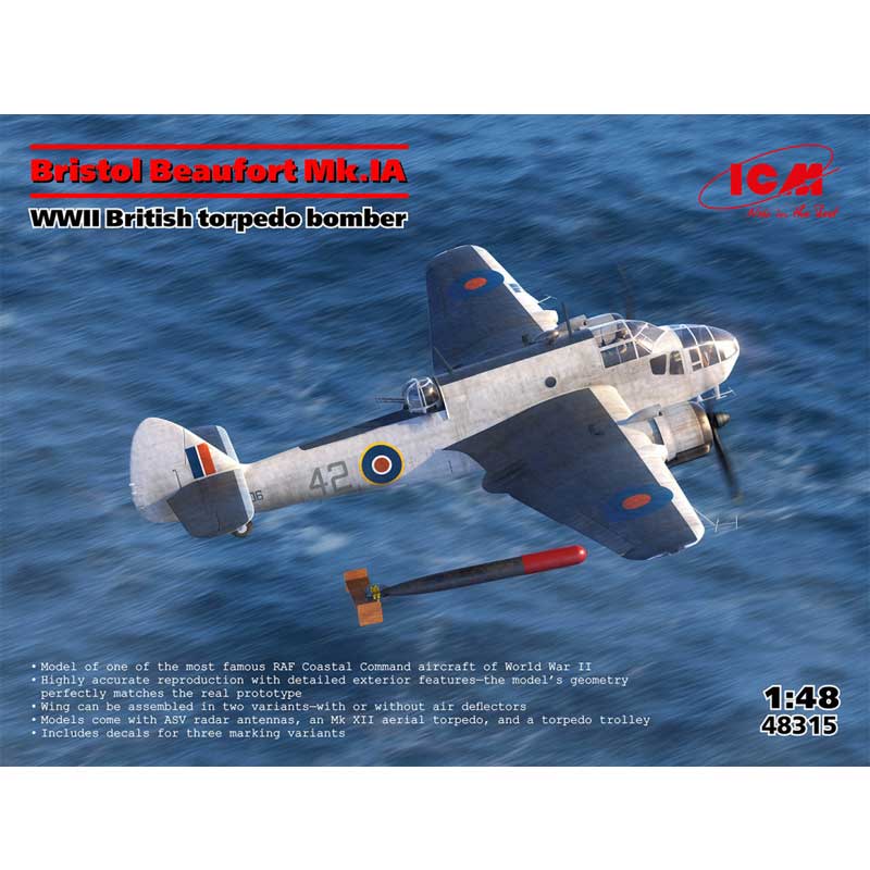 1/48 Bristol Beaufort Mk.IA WWII British Torpedo Bomber ICM 48315