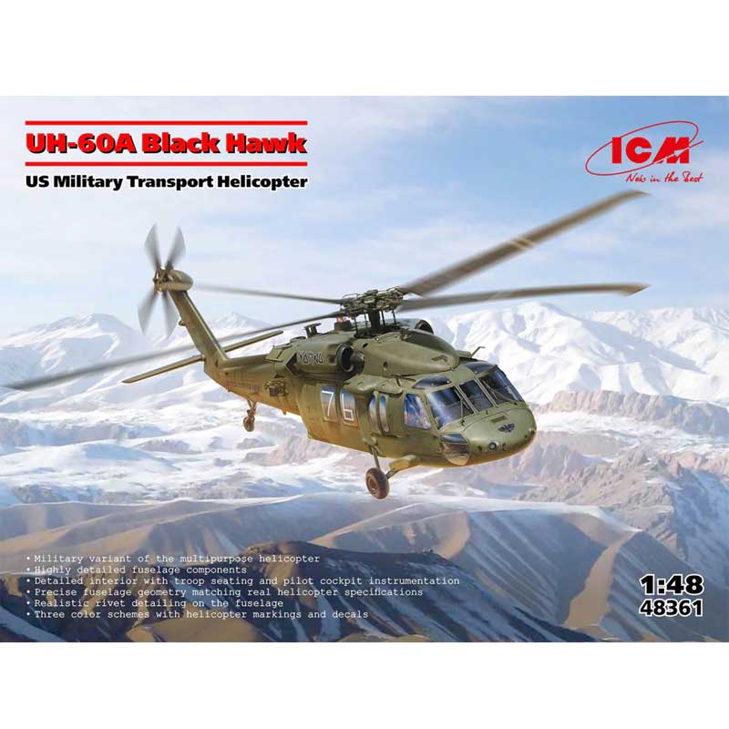 1/48 UH-60A Black Hawk US Military Transport Helicopter ICM 48361