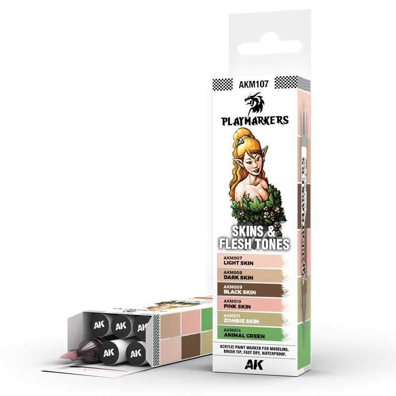 AK Interactive Playmarkers Set - Skin & Flesh Tones (6 Markers) AK-M107