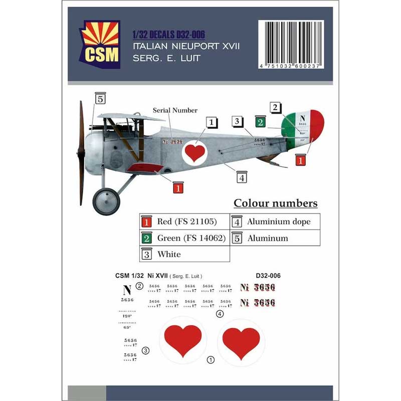Copper State Models Nieuport XVII Serg. E Luit Markings (1/32) D32-006